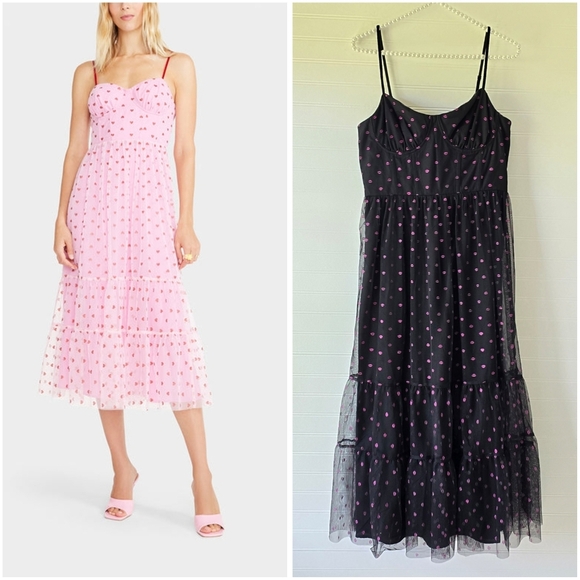 NWT Betsey Johnson Lip Print Tiered Midi Sun Dress Raven Black 8 Sundress - Picture 1 of 9
